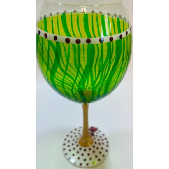 Whimsical Hand-Painted Green Wine Glass With Red Dotted Base & Red Santa Charm - Picture 2 of 4